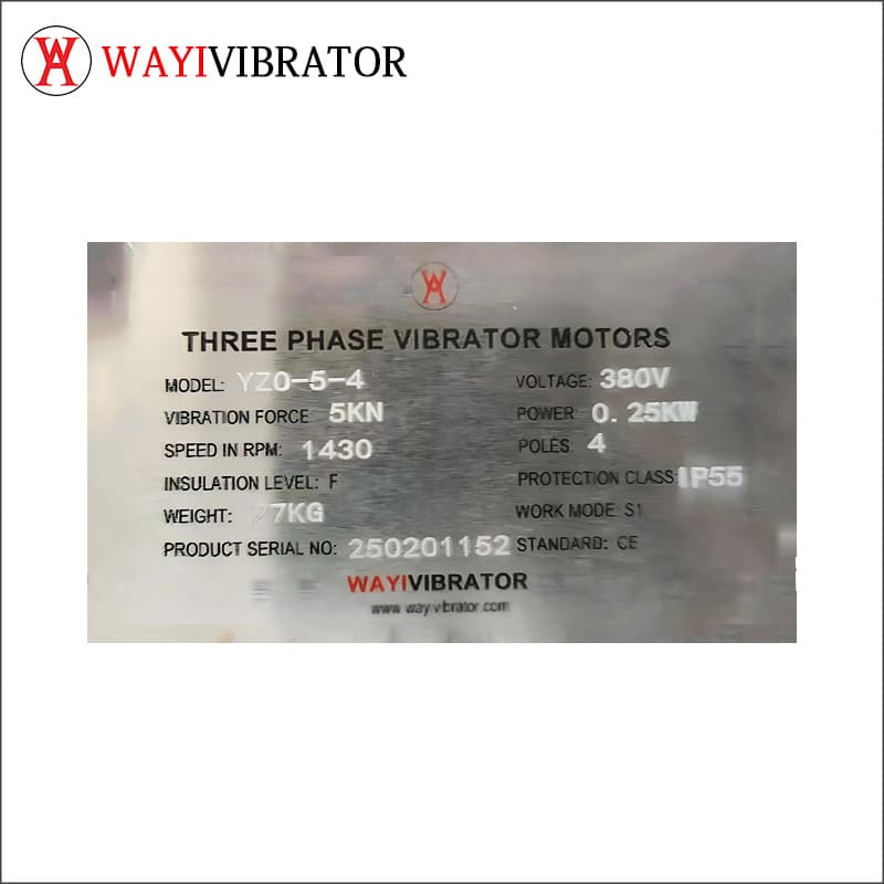 YZO-5-4 vibrator motor name plate of specifications